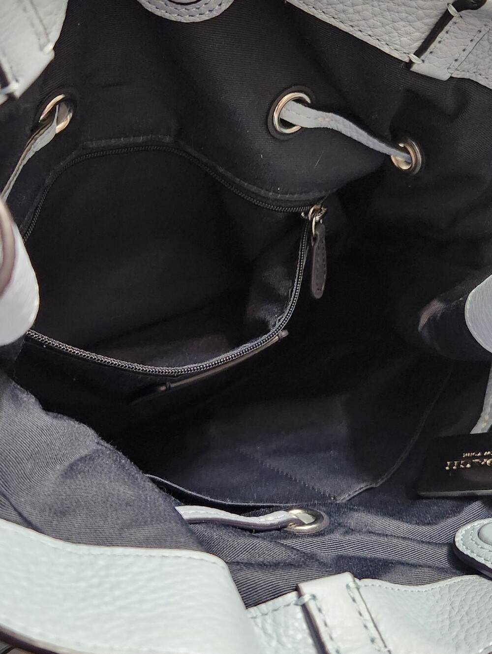 Coach Andy Horse And Carriage Logo Drawstring Pebble Leather Light Blue Tote - Picture 10 of 15